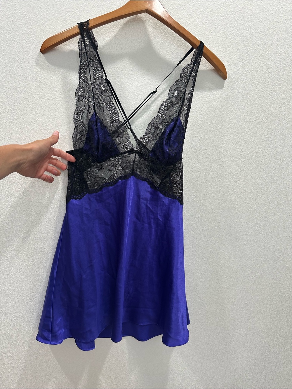 Black Lace Trim Cobalt Blue Purple Chemise with robe Women Intimates lingerie